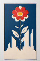 Obraz premium illustrazione di fiore con stelo e foglie in stile astratto contemporaneo