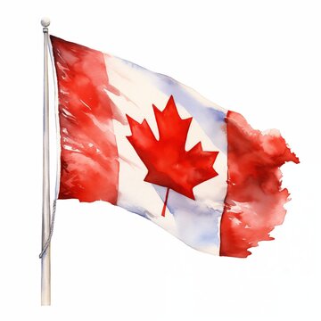 recommend clip art: Canadian flag. Flag of Canada clipart. Watercolor illustration. Generative AI. Detailed illustration.
