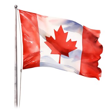 recommend clip art: Canadian flag. Flag of Canada clipart. Watercolor illustration. Generative AI. Detailed illustration.
