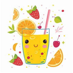 Cute cartoon lemonade with fruits and berries illustration.