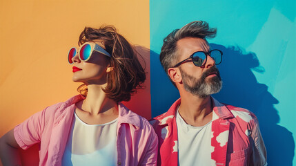 Fashion style of woman and man wearing sunglasses - Powered by Adobe
