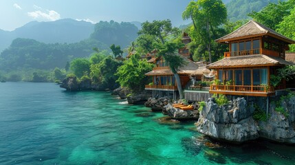 Amazing panorama beach landscape. seascape view. Horizon with sea and sky. Tranquil scenery, tourism and travel banner. Summer luxury resort landscape, vacation holiday island concept