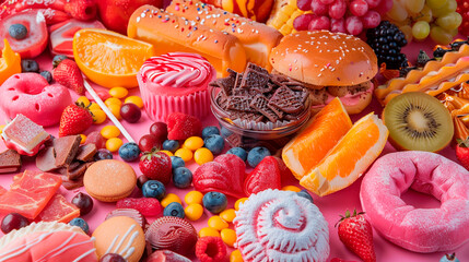 delicious donut, colorful donuts and sweets on blue background