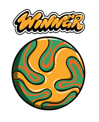 Soccer ball with street art text Winner. football ball vector in yellow and green colors. Modern soccer ball illustration.