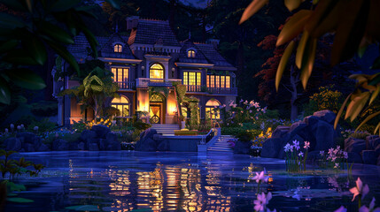 of a fantasy house with garden