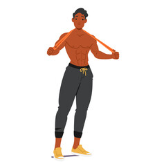 Focused Bodybuilder Exercises With A Resistance Band, His Muscles Tensed In Concentration, Vector Illustration