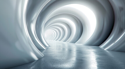 A long, narrow tunnel with a white light shining down on it