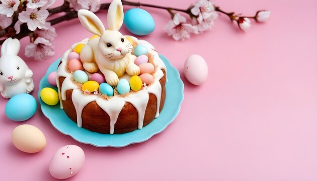 Easter Cake And Colorful Eggs And Easter Decorativ  2