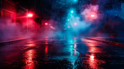 neon lights of a car on the road in the night city