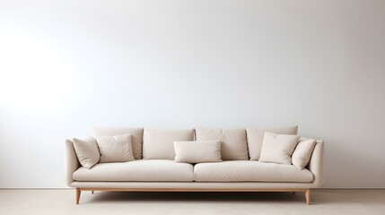 Elegant beige Sofa in a light Room. Blank Wall for Mockup Templates