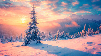 beautiful winter landscape with snow covered trees in the forest