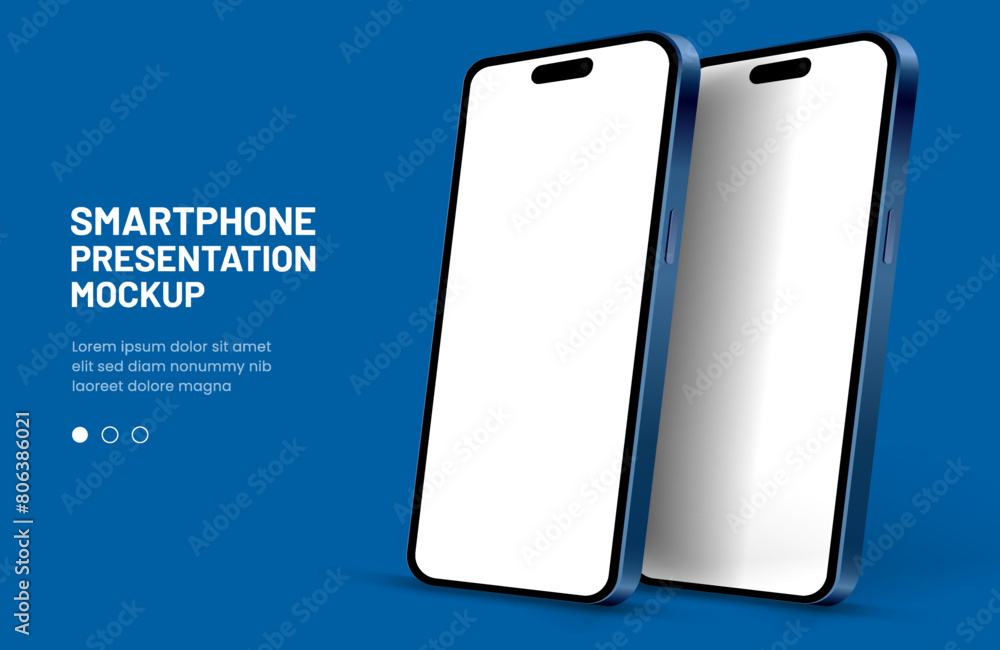 Poster Realistic smartphone mockup. Mobile phone vector with isolated on white background. Device front view. 3D mobile phone with shadow. Realistic, high quality smart phone mockup for ui ux presentation.