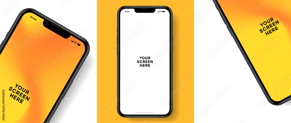 Aufkleber Realistic smartphone mockup. Mobile phone vector with isolated on white background. Device front view. 3D mobile phone with shadow. Realistic, high quality smart phone mockup for ui ux presentation.