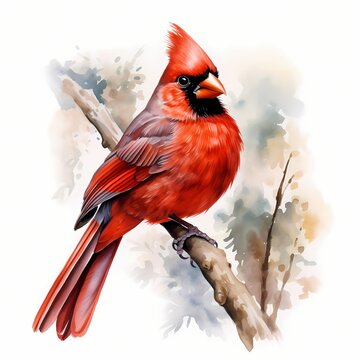 recommend clip art: Red cardinal. Cardinal bird clipart. Watercolor illustration. Generative AI. Detailed illustration.