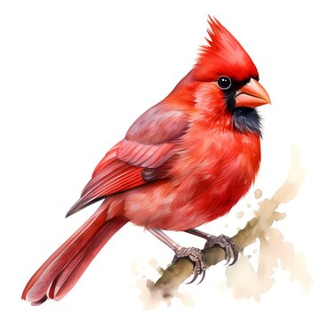 recommend clip art: Red cardinal. Cardinal bird clipart. Watercolor illustration. Generative AI. Detailed illustration.