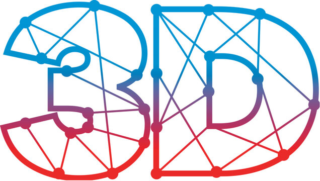 Letter and number 3D for logo. Letter and number from segments inside. Red-blue gradient on a white background. The background is excluded.