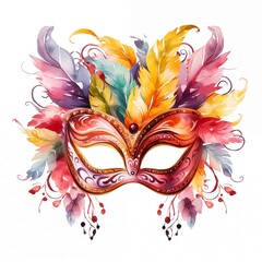 Obraz premium Carnival mask. Carnival mask of Venice clipart. Watercolor illustration. Generative AI. Detailed illustration.