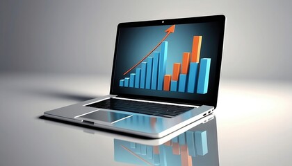 A 3D graph growing upwards from a laptop, indicating successful strategy implementation, business strategy, dynamic and dramatic compositions, with copy space created with generative ai