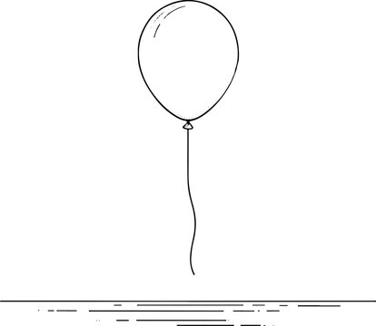 Ballon  - Dessin au trait line art, vecteur noir avec contour isol&eacute; fond transparent. Style minimaliste, peut convenir a page de livre de coloriage, journal, agenda, cahier.