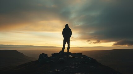 Imposing Silhouette Against Vast Landscape: Embodying Dominance and Stature