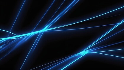 Animation of multiple blue shiny light lines moving on black background created with generative ai