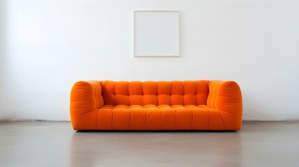 Elegant orange Sofa in a light Room. Blank Wall for Mockup Templates