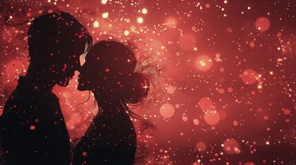 Couple Kissing in Front of Red Background