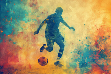 Obraz premium A soccer player dribbles and kicks a soccer ball