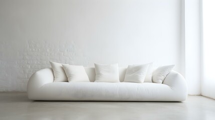 Elegant white Sofa in a light Room. Blank Wall for Mockup Templates
