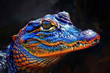 Classic oil painting that vividly captures the essence of a frontal view crocodile.