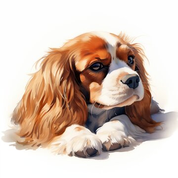 recommend clip art: Cavalier King Charles spaniel. Cavalier King Charles spaniel dog clipart. Watercolor illustration. Generative AI. Detailed illustration.