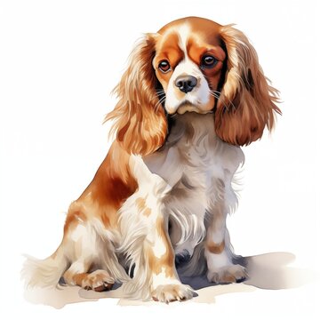 recommend clip art: Cavalier King Charles spaniel. Cavalier King Charles spaniel dog clipart. Watercolor illustration. Generative AI. Detailed illustration.