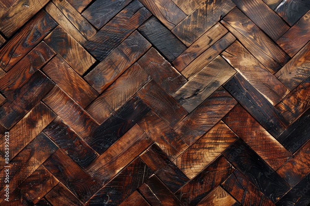 Poster a wooden floor with a checkered pattern. the checkered pattern is made up of many small squares, and