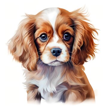 recommend clip art: Cavalier King Charles spaniel. Puppy dog. King spaniel clipart. Watercolor illustration. Generative AI. Detailed illustration.