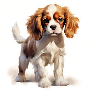 recommend clip art: Cavalier King Charles spaniel. Puppy dog. King spaniel clipart. Watercolor illustration. Generative AI. Detailed illustration.