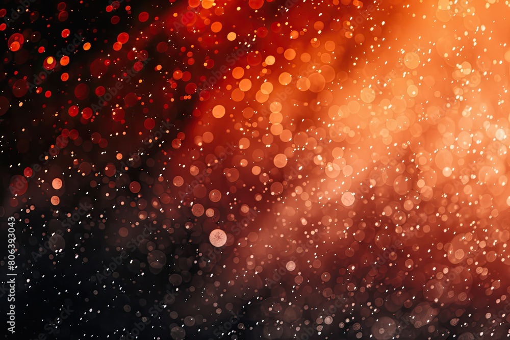 Poster a blurry image of red and black with many small dots. the image is abstract and has a sense of movem