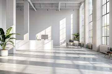 Tech Startup Hub, Open space office with minimalist decor, Entrepreneurial spirit, Space for text