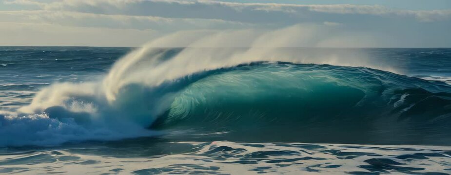 BIG WAVE REACHING THE SHORE. VIDEO. HORIZONTAL.