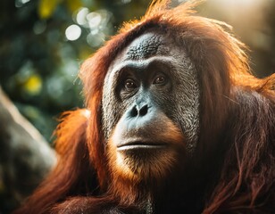 Fototapeta premium Orangutan Wildlife Animal Photography Jungle Endangered Species Great Ape Close-up
