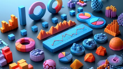 Colorful 3D infographic elements with statistics or workflow layout for business or corporate use.
