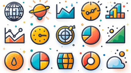 A modern icon set of graph and chart related line icons. Statistics and analytics modern icons.
