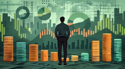 Modern illustration of company portfolio and statistics data. Information summary about experience, skills, previous jobs, and corporate analysis report modern illustration.