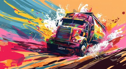 The wall graffiti serves as a representation of the dump truck competition banner design.