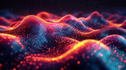Big data visualization on dark background. Multicolored lines with hi-tech formatting. Futuristic fragmentation of information.