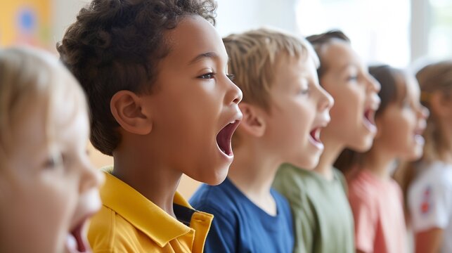 a group of children singing in a choir