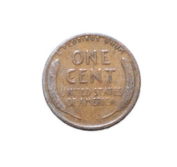 1919 Abraham Lincoln Wheat Liberty Penny, rare error no mint mark U.S. one cent currency.  United...