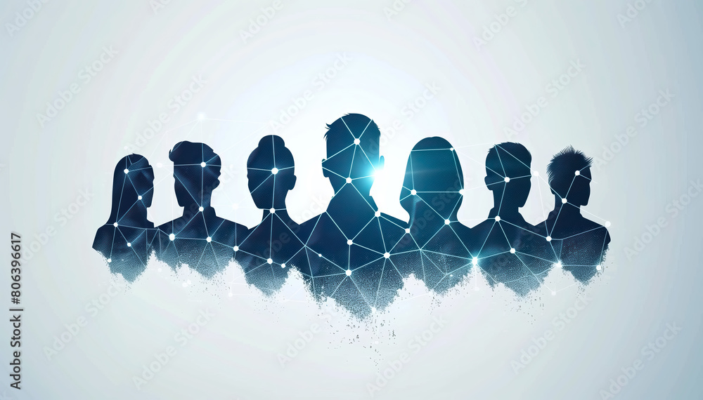 Wall mural silhouettes of diverse team professionals business individuals connected by lines dots symbolizing n