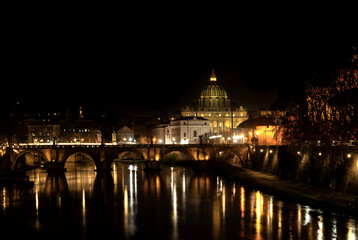 Night View of Rome from Tiber River