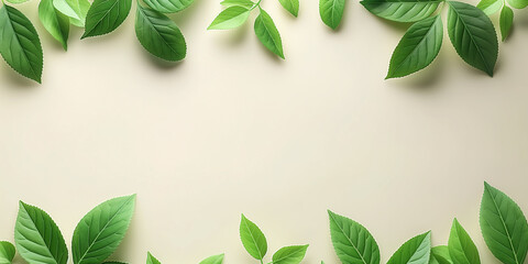 Frame of green leaves on white background	