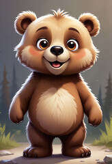 Fototapeta premium A cute and friendly cartoon bear with large eyes, a button nose, and a happy expression The bear has a fluffy, round body